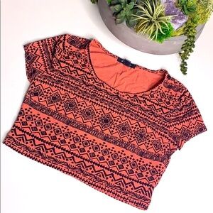 Forever 21 Crop Ancient Aztec Print coral crop top T-shirt orange